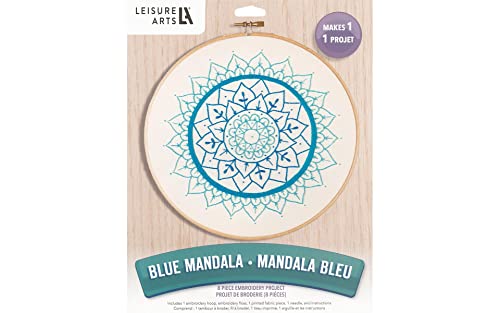LEISURE ARTS Embroidery Kit 8" Blue Mandala- Embroidery Kit for Beginners - for Adults - Cross Stitch Kits Cross Stitch Kits Beginners Patterns