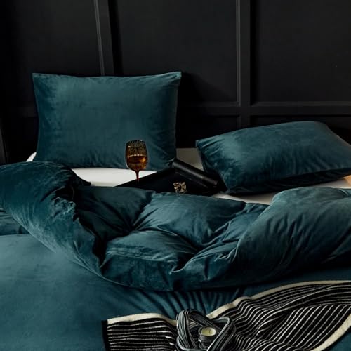 WARMDERN Peacock Blue Flannel Velvet Duvet Cover King Size Duvet Cover Bedding Sets, 3pcs Ultra Soft Luxury Textured Modern Crystal Velvet Duvet Covers with Zipper Closure(Peacock Blue, King) WARMDERN