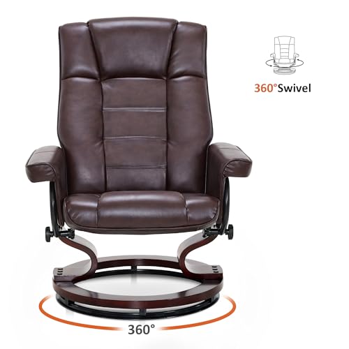 MCombo Manual Swivel Recliner with Ottoman, Chair Ottoman Set for RV Small Spaces, Living Room, Bedroom, Office 9019 4919 (Faux Leather, Dark Brown)
