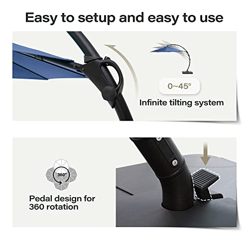 LAUSAINT HOME Outdoor Patio Umbrella with Base included, 10 FT Deluxe Curvy Cantilever Umbrella Offset Hanging umbrella with 360° Rotation for Market, Pool, Garden, Backyard, Deck (Navy blue, 10 FT) LAUSAINT HOME