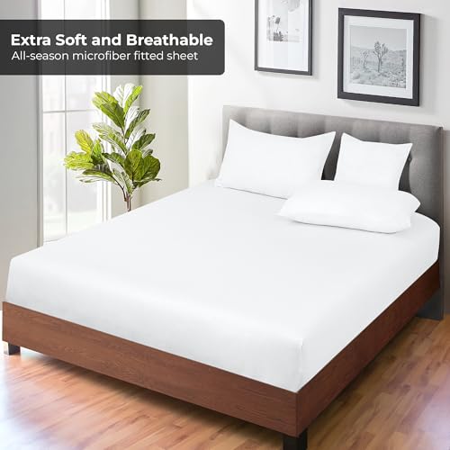 Royale Linens Fitted Sheet Full - Ultra Soft 1800 Brushed Microfiber - Hotel Luxury Bottom Sheets - Wrinkle Free & Fade Resistant - Deep Pocket Fitted Sheet Only (Full, White) ROYALE LINENS