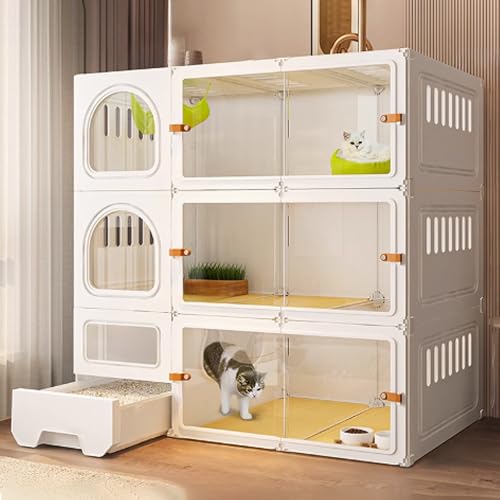 GUQASDV Cat Cage, Catio Indoor Cat Enclosure, Enclosed Cat Playpen, Cat Crate with Enclosed Litter Box for Ferret, Chinchilla, Rabbit, Small Animals(White,106x46x106cm) GUQASDV