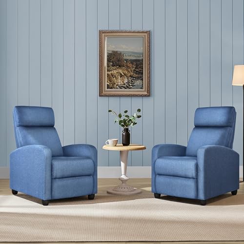 Yaheetech Fabric Recliner Chair Set of 2, Upholstered Reclining Sofa Chair with Pocket Springs for Living Room, Home Theater Seating with Thicker Seat Cushion, Light Blue