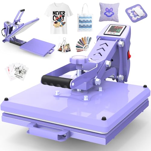 AKEYDIY 15" x 15" Slide Out Heat Press for T Shirts - Fast Heating for Sublimation, Industrial Even Heat Transfer & Precise Temp Control, Shirt Heat Press for Vinyl & Fabric Projects (15x15 Purple) AKEYDIY