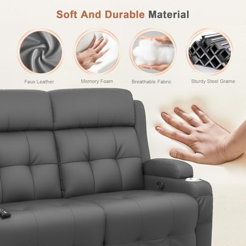 Tiooii RV Loveseat Recliner Sofa, Massage Wall Hugger Recliners Couch with USB Port, Side Pockets, Cup Holders, 150° Reclining Sleeper, for RV Furniture & RV Camper & Home Theater Seating