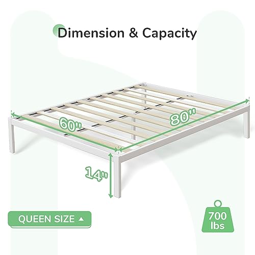 Novilla Queen Metal Platform Bed Frame with Wood Slat Support – Easy Assembly, White Finish Novilla