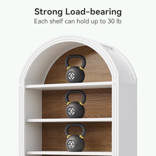 LITTLE TREE 8-Tier Bookcase, 78.7" Tall Bookshelf with Arched Top, Large Freestanding Wooden Open Bookcase Bookshelf, Modern Book Shelf Organizer for Living Room, Bedroom, Office, Library, White Brown LITTLE TREE