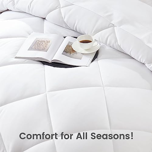 SLEEP ZONE King Size Comforter Duvet Insert, Down Alternative Reversible Comforter, Lightweight, Soft and Breathable Bedding All Season, Diamond Quilting White SLEEP ZONE