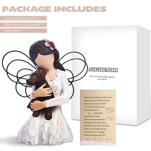 SIGUEJOR Loss of Dog Sympathy Gift, Dog Memorial Gifts, Angel Figurine, Remembrance Keepsake, Pet Sympathy Gift(Brown)