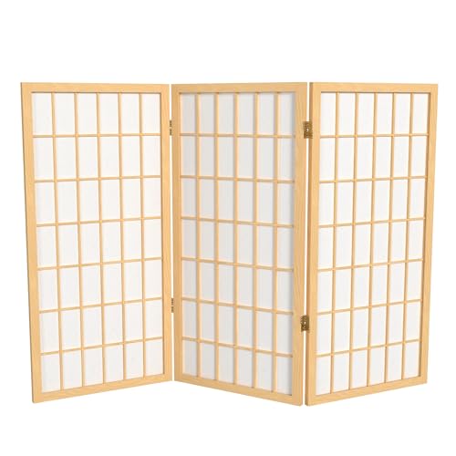 3 ft. Short Window Pane Shoji Screen - Natural - 3 Panels Red Lantern