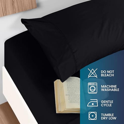 Utopia Bedding Twin Size 3 Piece Sheet Set - Brushed Microfiber - Soft Bed Sheets for Twin Size Bed Set - Includes 1 Fitted, 1 Flat, & 1 Pillow Case - Deep Pocket (Black) Utopia Bedding