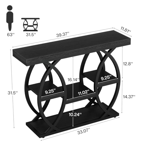 Tribesigns 39.4" Console Table, Industrial 4-Tier Sofa Table Entryway Table with Storage Shelves, Narrow Wood Accent Tables with Metal Frame for Small Spaces, Hallway, Foyer, Black Tribesigns