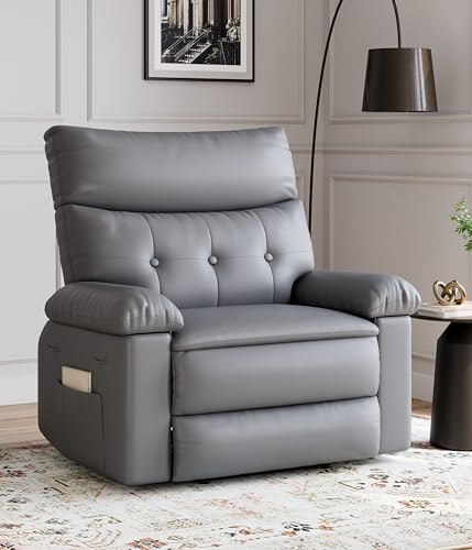 GarveeHome Oversized Leather Recliner Chair, Swivel Rocker Manual Recliner for Adults, Lazy Rocking Chair with Comfort Arms and Back Single Sofa for Living Room