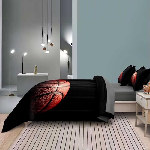 Leaflin Teenage Boy Bedding Sets Full Size 5 Pieces Basketball Comforter Set for Boys Bed in a Bag Set, Basketball Bedding Full, Red Black Leaflin
