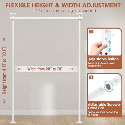 SUNALLY Room Divider Curtain Rod, No Drilling Room Separator for Space Partition Adjustable 4-10ft(H) 28-70inch(W) Heavy Duty Temporary Wall Divider Floor to Ceiling Tension Rod, White SUNALLY