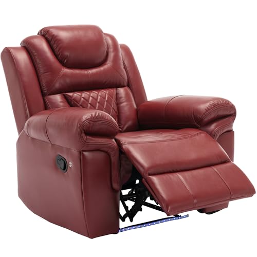 ERYE Manual Recliner Chair with LED Light Strip for Living Room, Bedroom, Manual Reclining Home Theater Seating Armchair, Faux Leather Tufted