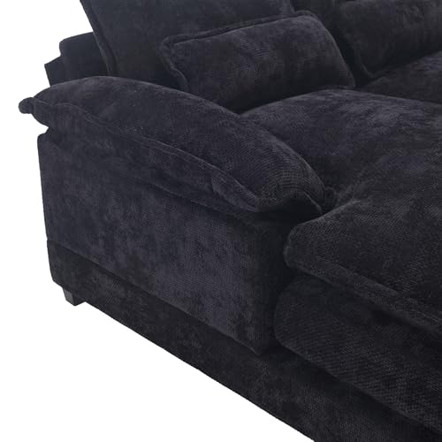 6 Seater Overstuffed Modular Sectional Sofa Cloud Couch with Double Chaise Lounge, U Shaped Chenille Upholstered Leisure Sofa&Couches with Memory Foam and Waist Pillows for Living Room Office Eafurn
