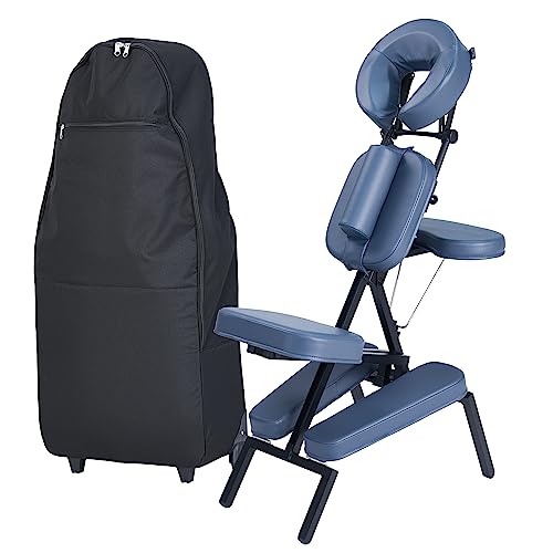 Professional Portable and Lightweight Tattoo/Massage Chair by Master Massage - Folding Aluminum Frame with Adjustable Features and Wheeled Carrying Case, Blue Master Massage Equipment