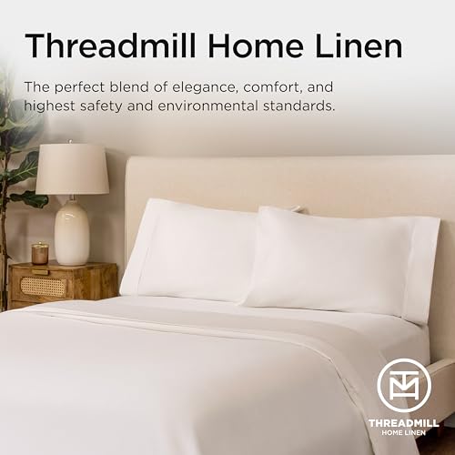 Threadmill 100% American Supima Cotton Sheets King Size - 1000 Thread Count, 4Pc King Size Sheet Set, Smooth Sateen Sheet, Ultra Luxury Bed Sheet, 17" Deep Pocket King Sheet Set - White Sheets Threadmill