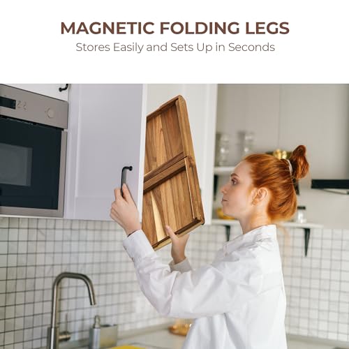 PANDAWOOD Wooden Bed Tray Table with Folding Legs - 100% Acacia Wood Breakfast Tray - Folding Bed Table Tray for Eating and Laptop - Large Bed Desk - Foldable Lap Desk for Laptop on Couch or Bed PANDAWOOD