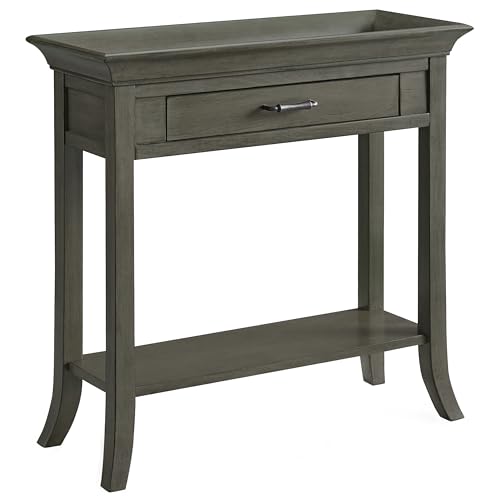 Topol Tray Edge Solid Wood Console Table with Drawer and Shelf, Smoke Gray Wash, Perfect for Entryways, Hallways, and Living Rooms – Leick Home, 10127-GR Leick Home