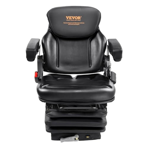 VEVOR Universal Tractor seat Suspension, Fold Down Forklift Seat with Adjustable Angle Back, Micro Switch, Seatbelt and Armrests, 3-level Shock Absorption Tractor Seat for Tractor Loader Excavator VEVOR