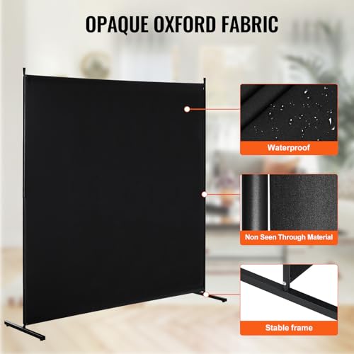 VEVOR Room Divider, Single Panel Room Divider, 6FT Privacy Screen Indoor, Partition Divider for Room Separation, Freestanding Room Divider Panel for Office, Bedroom, Black VEVOR