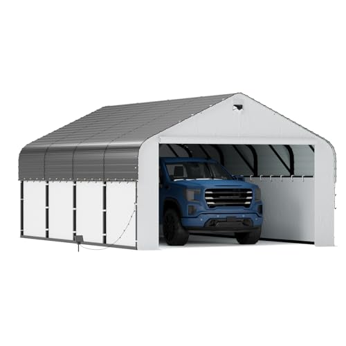 Metal Carport,Carport Canopy 12x20 Heavy Duty All Weather,Enclosed Car Tent Garage with Removable Sidewalls & Doors,Metal Car Port for Snow Sannwsg