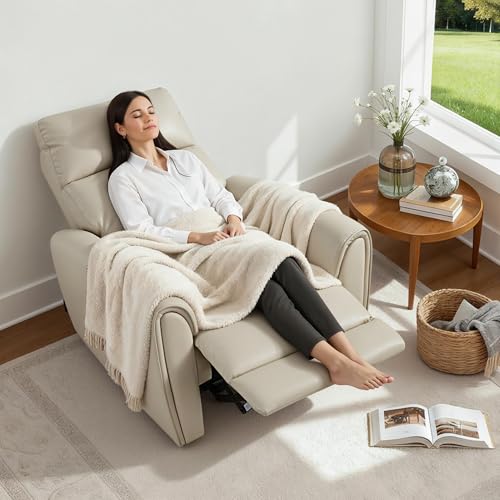 MCombo Power Small Recliners for Small Spaces, Living Room, RVs, Modern Style Zero Wall Hugger Recliners Chair with Lumbar Support, USB&Charging Ports, FSC Certified, Faux Leather PR699 (Beige)