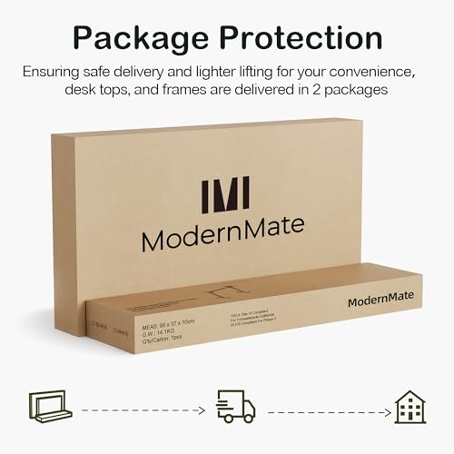 ModernMate Electric Standing Desk with 4 Drawers, 47.2 x 23.6 Inch Height Adjustable Whole Piece Sit Stand Desk, Computer Home Office Workstation with Open Storage Shelf, Black Walnut ModernMate