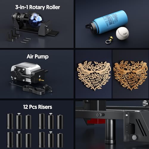 LONGER Laser Engraver Ray5 5000mW Engraver Machine with Air Assist Kit DIY CNC Laser Cutter Tool for Metal Glass Wood Working Area 15.7 "x15.7" with 4-in-1 Rotary Roller Kit Longer