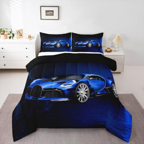 Feelyou Sports Car Comforter Blue Race Car Comforter Set for Kids Boys Girls Extreme Sports Theme Bedding Set Cool Speed Luxury Car Decor Quilt Set with 1 Pillowcase 2Pcs Bedding Twin Feelyou