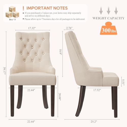 COLAMY Fabric Side Dining Chairs Set of 6, Wingback Upholstered Dining Room Chairs with Tufted Button, Living Room Chairs for Home Kitchen, Beige COLAMY
