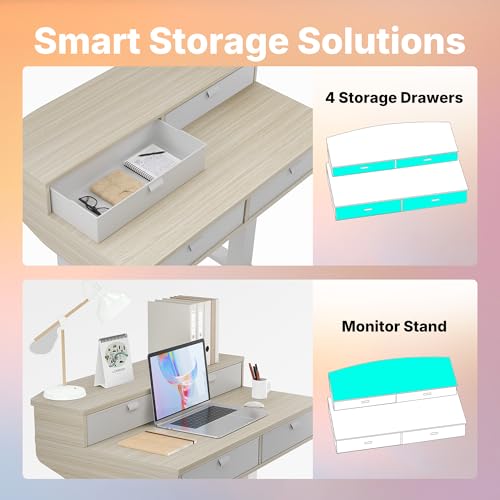 HUANUO 32 x 20 inch Electric Standing Desk with 4 Drawers, Adjustable Height Sit Stand Home Office Desk, C-Clamp Mount Compatible, Ergonomic Stand up Desk with 4 Preset Heights, Natural HUANUO