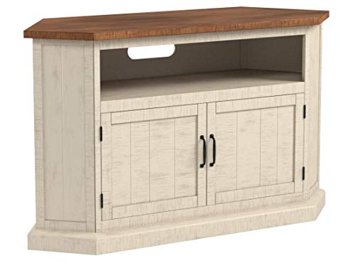 Martin Svensson Rustic Solid Wood TV Stand - Antique White and Honey Tobacco Finish - Hexagonal Shape and Farmhouse Design Entertainment Center with Shelves Included Martin Svensson Home