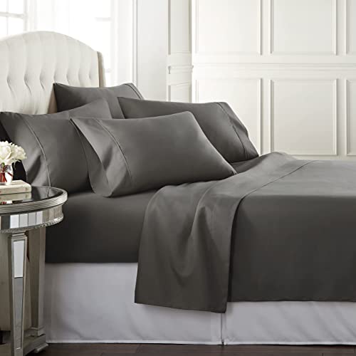 Danjor Linens Bed Sheet Set King Size for Hot Sleepers, Hotel Premium Sheets with 4 Pillowcases, Lightweight Brushed Microfiber Deep Pockets, Breathable Cooling 6 Piece Bedding Sets, Gray Danjor Linens