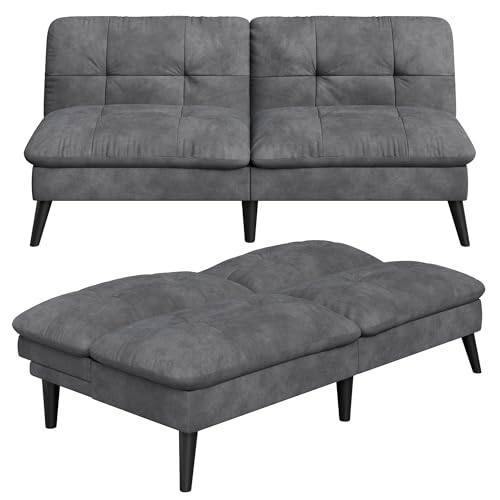 Vongrasig Futon Sofa Bed Velvet Futon Couch with Adjustable Backrest, Small Convertible Folding Sleeper Sofa Bed, Modern Loveseat for Living Room, Bedroom and Small Space, Gray Vongrasig
