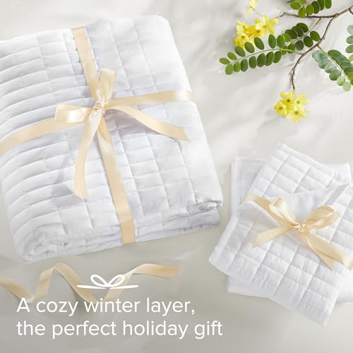 Comfort Spaces Kienna Quilt Set- Double Sided Stitching Design Summer Blanket, Lightweight, Soft, All Season Bedding Layer, Matching Sham, White, Coverlet Full/Queen(90"x90") 3 Piece Comfort Spaces