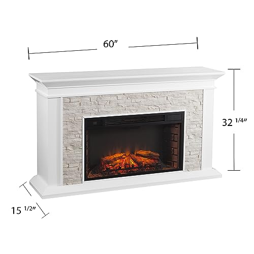 SEI Furniture Canyon Heights Faux Stacked Stone Electric Fireplace, White SEI Furniture