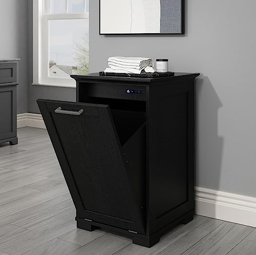 OLD CAPTAIN Wooden Tilt Out Trash Cabinet, Wooden Kitchen Garbage Can Free Standing Holder, Black Finish… OLD CAPTAIN