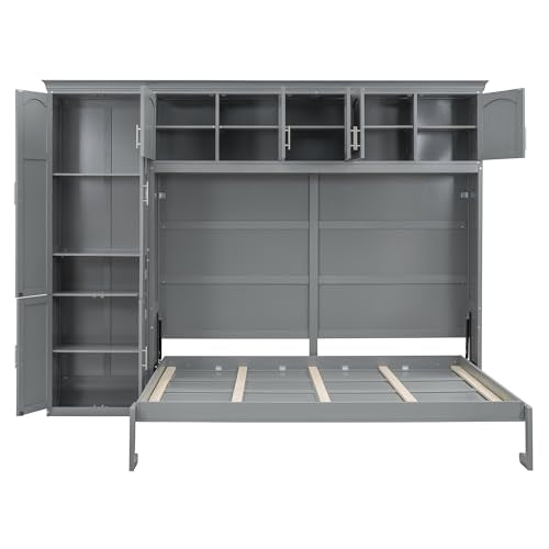 Merax Queen Size Murphy Bed with Cabinets, Gray Merax
