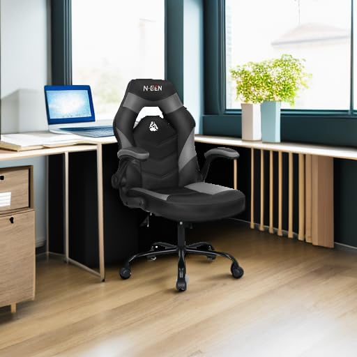 N-GEN Video Gaming Computer Chair Ergonomic Office Chair Desk Chair with Lumbar Support Flip Up Arms Adjustable Height Swivel PU Leather Executive with Wheels for Adults Women Men (Grey) NEO CHAIR