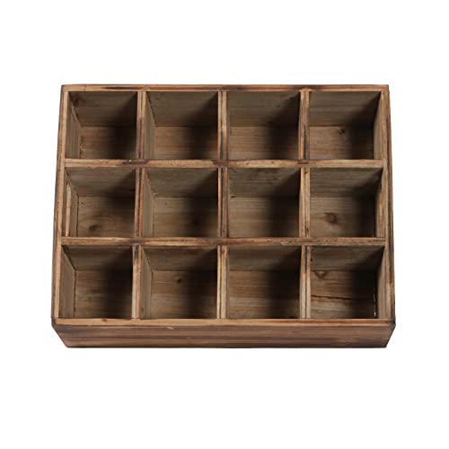 Sintosin Farmhouse Wooden Storage Crate for Decoration 13 x 10 inches, Rustic Beer Holder Box, Wood Crate Box for Crafts, Beverage Serving Caddy with Carrying Handles, 12 Individual Slots Sintosin
