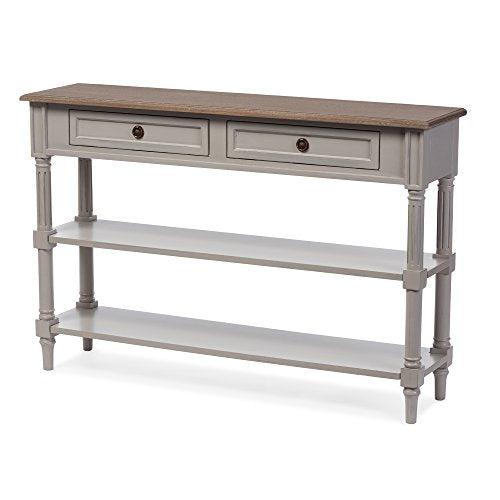 Baxton Furniture Studios Edouard French Provincial Style Distressed Two Tone 2 Drawer Console Table, White Wash Baxton Studio