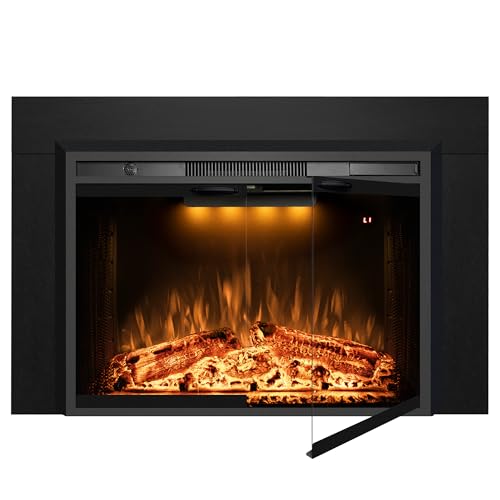 36 in. Electric Fireplace Inserts with Trim Kit, Multicolor Flames & Fire Crackling Sounds, Timer, Overheating Protection Fireplace Heater, 750/1500W Benrocks