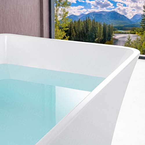 WOODBRIDGE 59" Acrylic Freestanding Bathtub Contemporary Soaking White Tub with Brushed Nickel Overflow and Drain,BTA1509 -B/N-Drain &O WOODBRIDGE