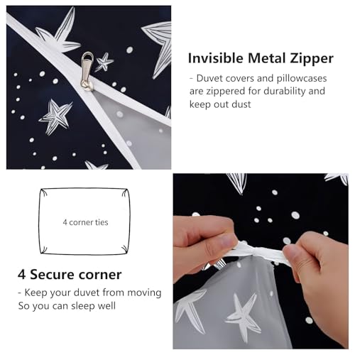 Double-Sided Printed Bedding with Minimalist Stars Cute - Ultra-Soft Microfiber Duvet Cover Set Single Durable Zipper Closure, Comfortable Quilt Cover for Bedroom Décor Dark Generic