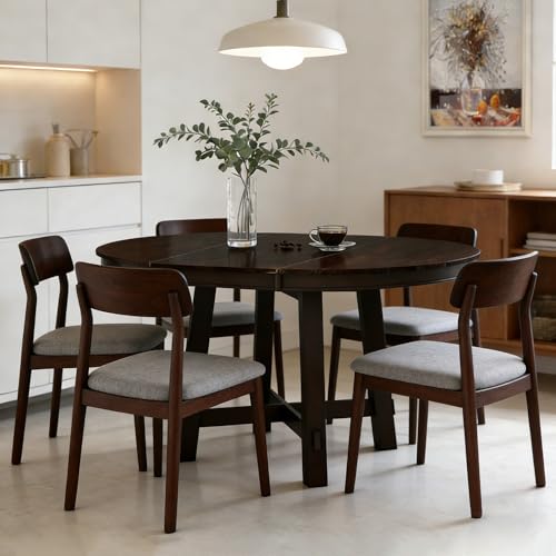 Bellemave 42"-58" Extendable Dining Table for 4-6, Solid Wood Oval Dining Kitchen Table with Removable Leaf, Farmhouse Circle Desk for Kitchen Living Room Space Saving (Espresso) Bellemave