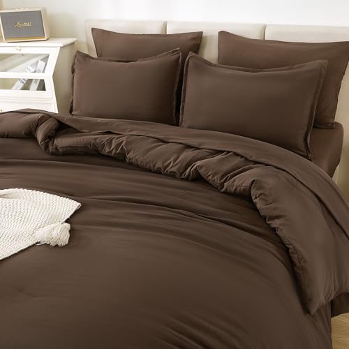 Litanika Queen Comforter Set Brown - 7 Pieces Bed in a Bag Queen Bedding Comforter Sets, Solid Lightweight Bed Set with Comforter, Sheets, Pillowcases & Shams Litanika