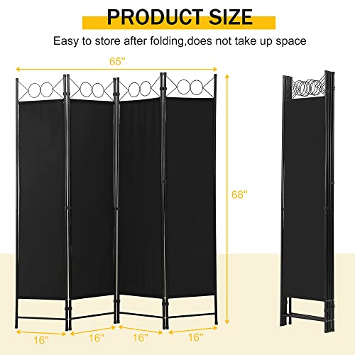 4 Panel 68" H Room Divider Partition Folding Steel Frame Screen Freestanding Privacy Divider Portable Breathable Partition Japanese-Inspired Oriental Shoji Screen Wall Divider for Home Office, Black CL.HPAHKL